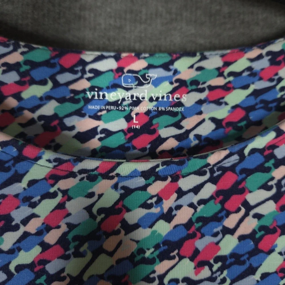 Vineyard Vines Girls Dress L 14 Whale Print Pima Cotton 3/4 Sleeve‎ Preppy